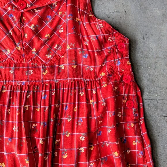 Vintage Pellini Sophisticates Red Patterned Pinafore Overall Maxi Dress small - Picture 4 of 8